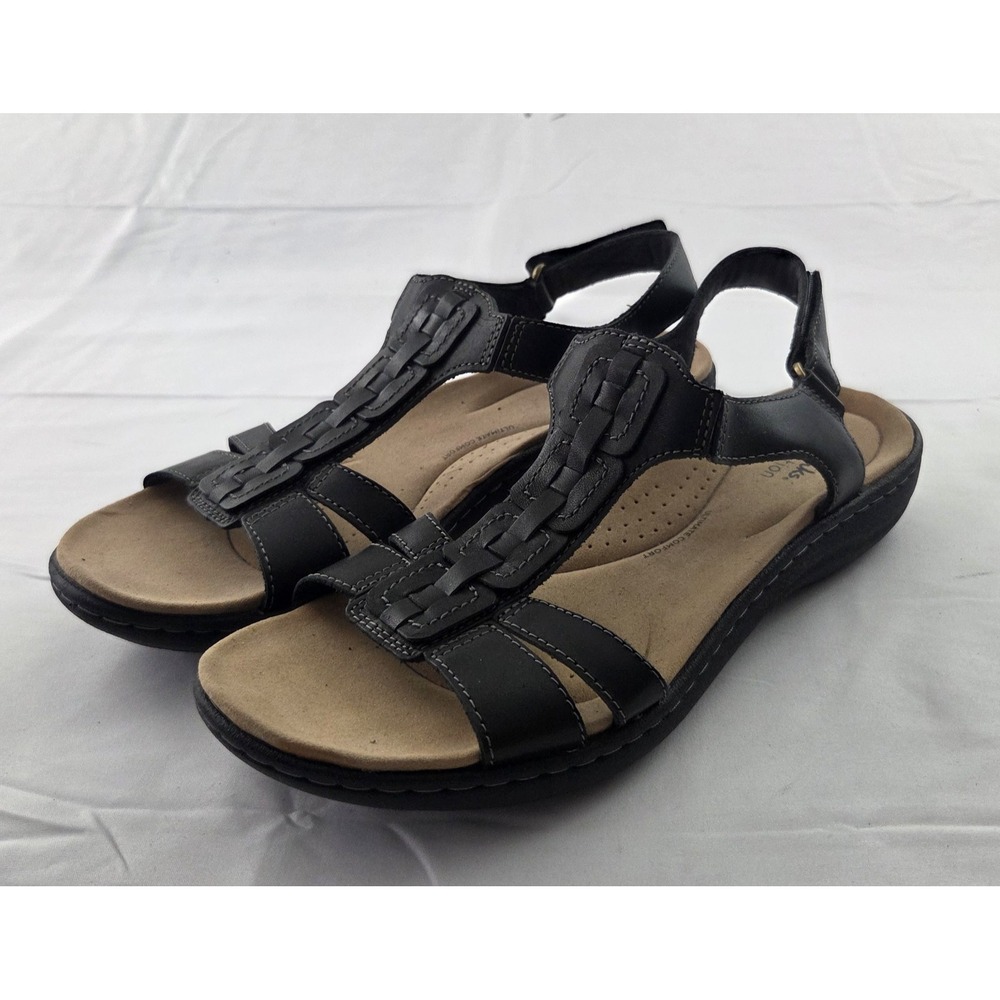 Clarks Collection Sandals Womens 11 N Black Leather Art Teacher Lagenlook